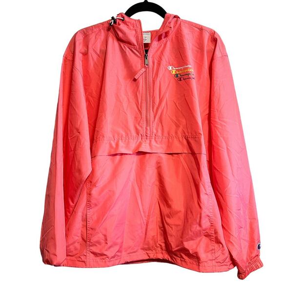 Champion Jackets & Blazers - Champion Pink Packable Windbreaker Jacket Water Resistant Mirrored Logo Size M